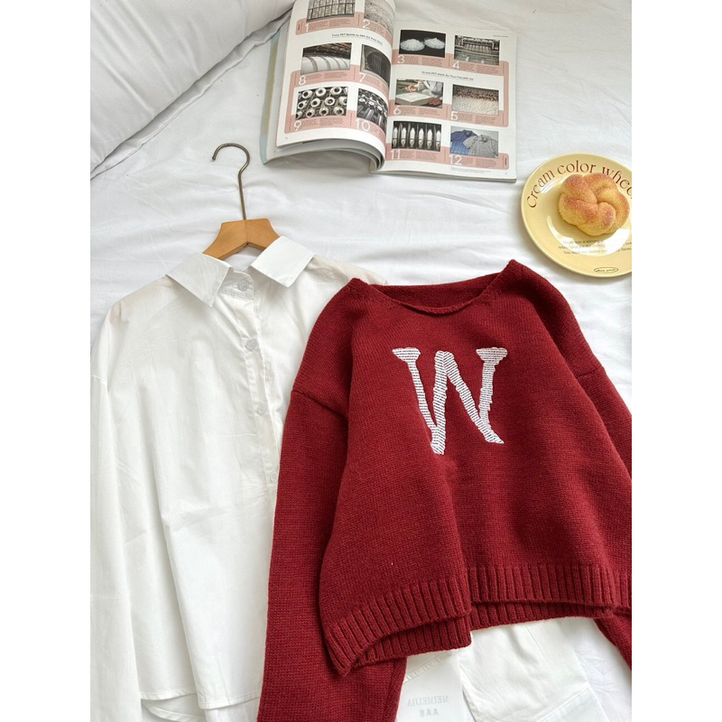 Set áo sơ mi kèm áo len phong cách trẻ trung năng động Hàn Quốc