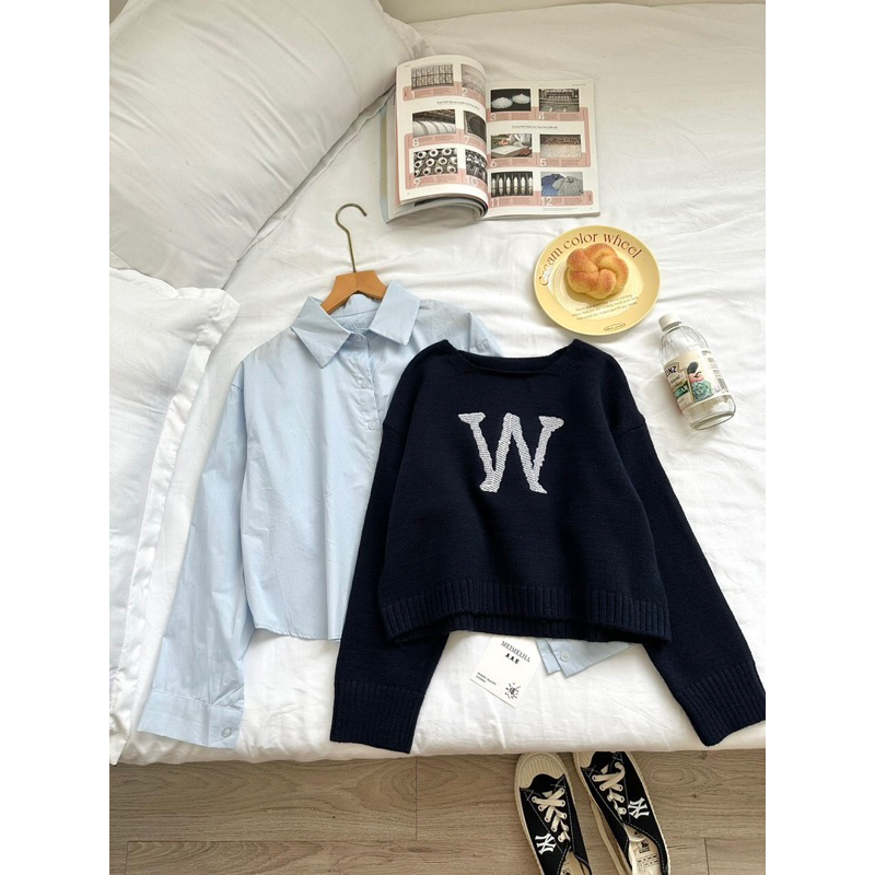 Set áo sơ mi kèm áo len phong cách trẻ trung năng động Hàn Quốc