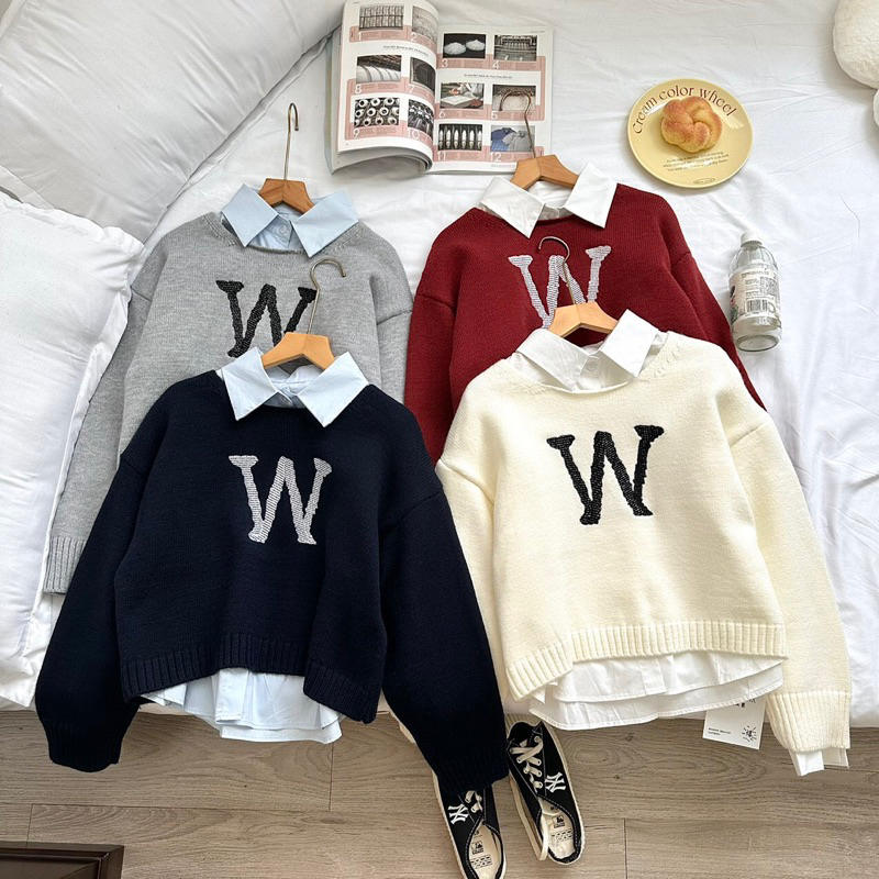 Set áo sơ mi kèm áo len phong cách trẻ trung năng động Hàn Quốc