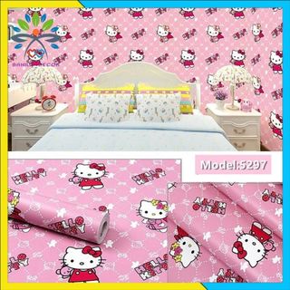 Decal dán tường hello kitty, kích thước 0.45m x 10m mỗi cuộn, có sẵn keo mặt sau