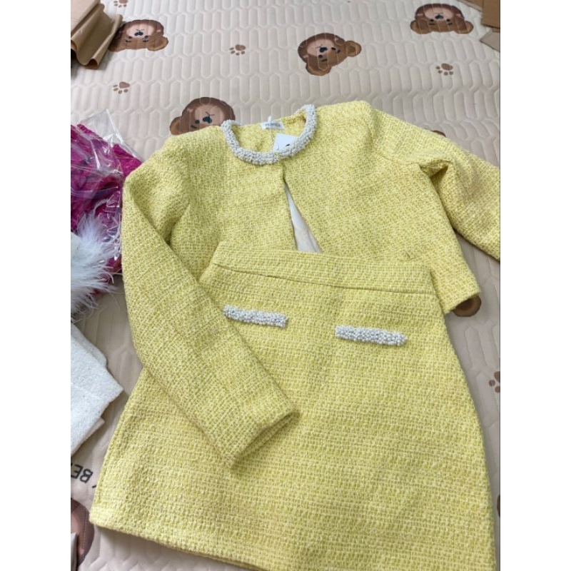 Sét Dạ Tweed Mùa Đông vest lửng Tiểu thư sang chảnh