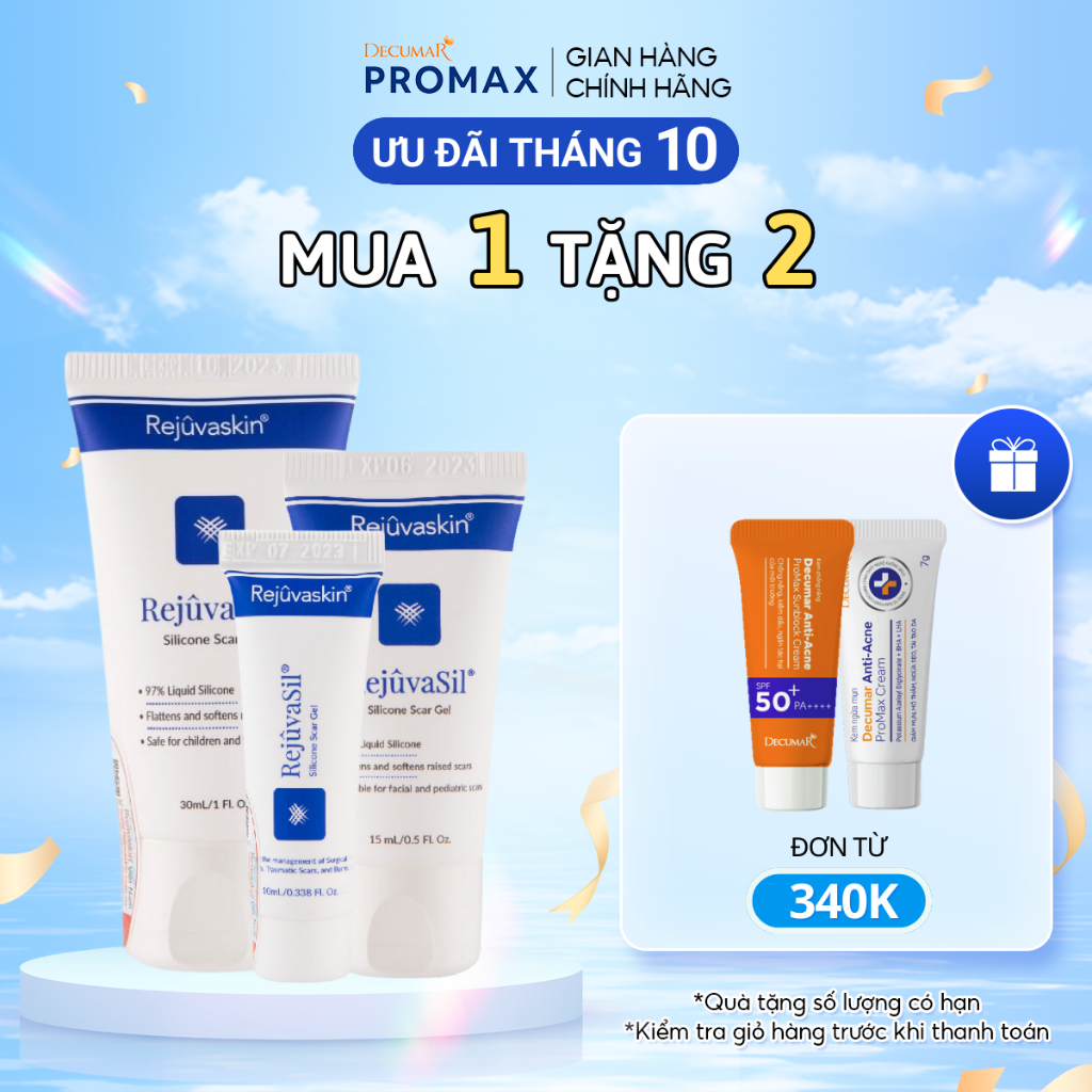 Gel ngăn ngừa sẹo và làm xẹp sẹo lồi, sẹo phì đại Rejuvaskin Rejuvasil 10ml/15ml/30ml