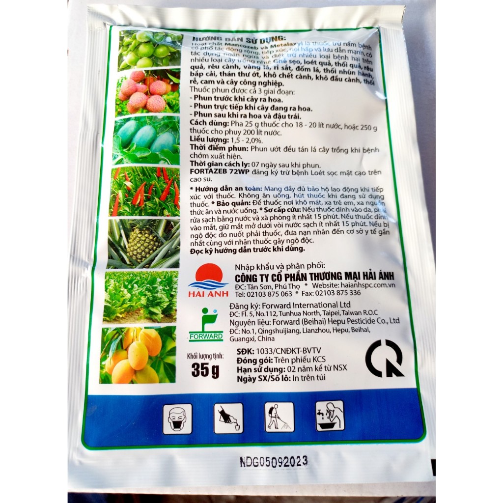 RIDO XANH Thuốc trừ nấm bệnh sương mai, vàng lá, thán thư, thối rễ Ridomin 35g