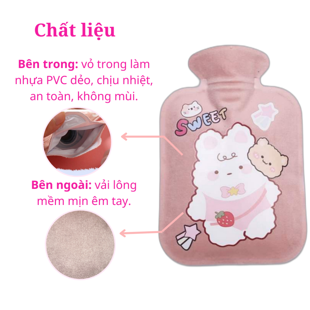 Túi chườm nóng lạnh Hoạt Hình dễ thương lông mịn đa năng giảm đau bụng kinh, Phục hồi vết thương, Hạ sốt, chườm bụngkinh