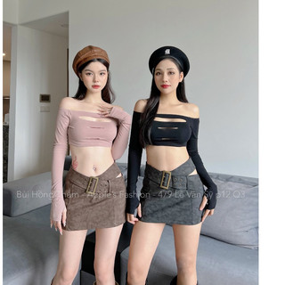 Chân váy da loang nịt lệch