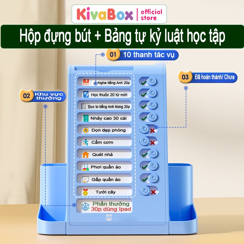 Hộp đừng bút tự kỉ luật văn phòng phẩm 2 trong 1 xoay 360 độ Kivabox dành cho học sinh