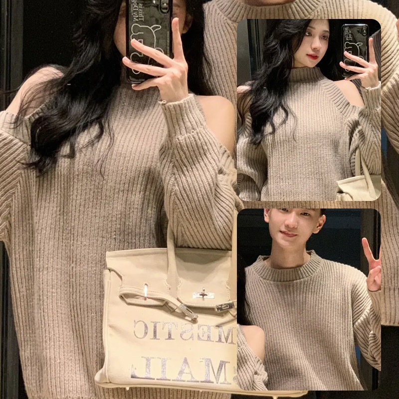 Đồ cặp nam nữ Set áo len nam váy nữ rớt vai màu nâu chất len siêu dày đẹp thời trang dành cho cặp đôi C127