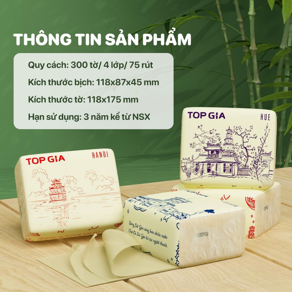 Giấy ăn gấu trúc TopGia cao cấp, khăn giấy từ bột tre 4 lớp thùng 20 30 gói 300 tờ 4 lớp siêu dai, siêu mềm mịn
