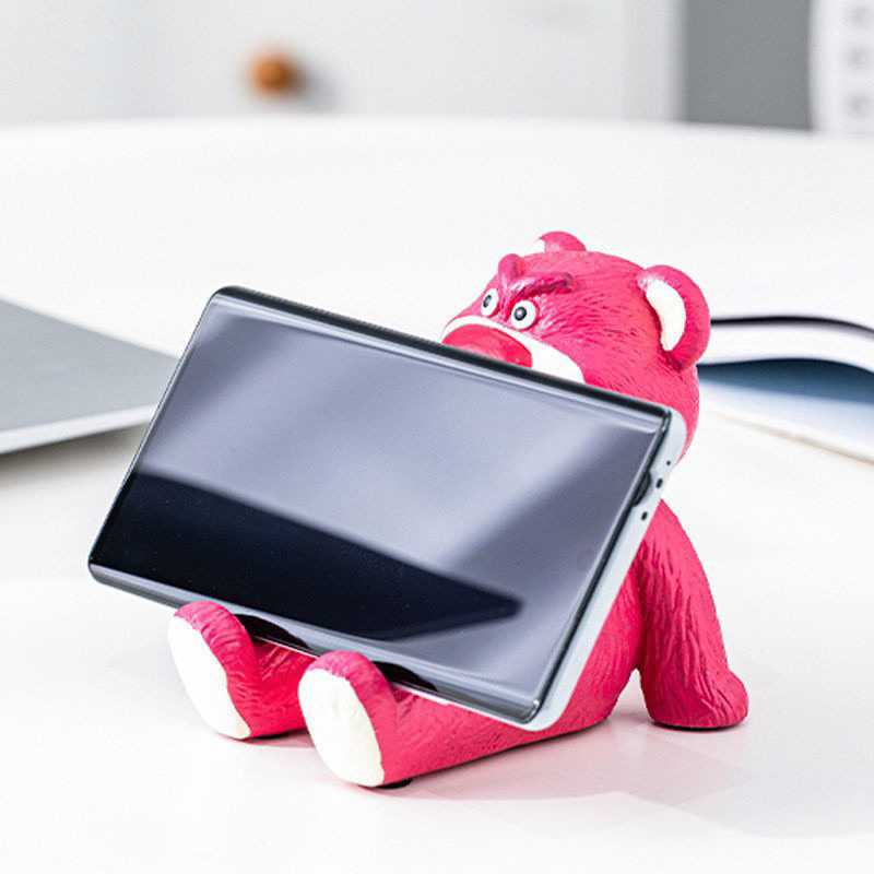 Giá đỡ điện thoại hình chú gấu dâu Lotso để bàn xinh xắn trang trí bàn học, bàn làm việc