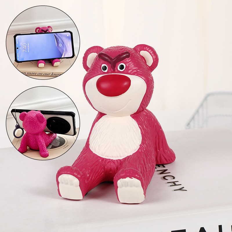 Giá đỡ điện thoại hình chú gấu dâu Lotso để bàn xinh xắn trang trí bàn học, bàn làm việc