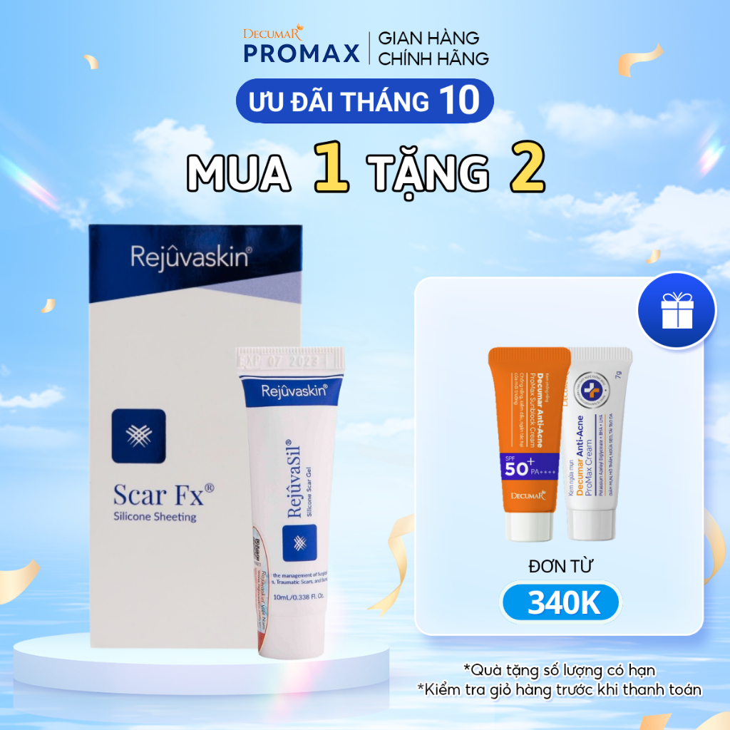 Gel ngăn ngừa sẹo và miếng dán làm xẹp sẹo lồi, sẹo phì đại REJUVASKIN Scar Rejuvasil & FX