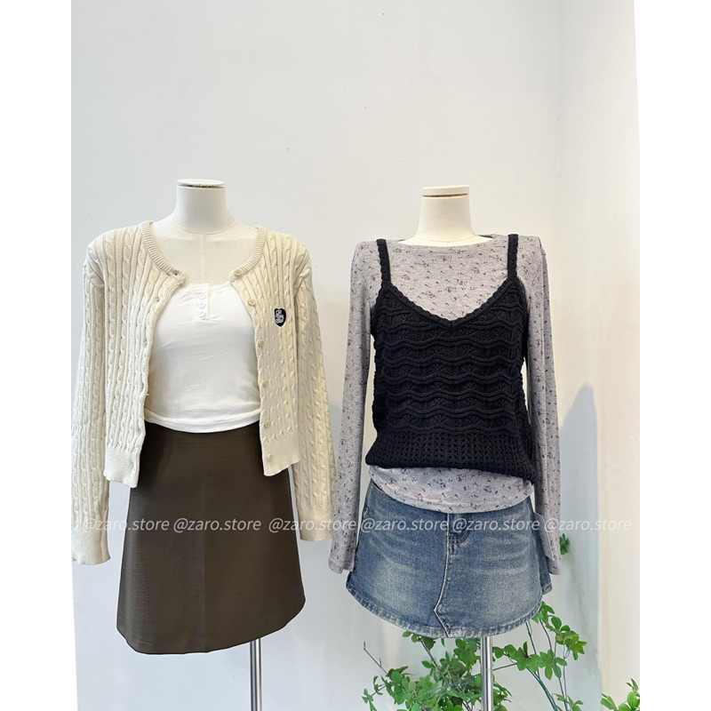 Set áo len xám+yếm đan len