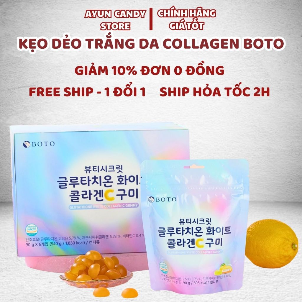 KẸO DẺO DƯỠNG TRẮNG DA VỊ CHANH GLUTATHIONE WHITE COLLAGEN C GUMMY BOTO