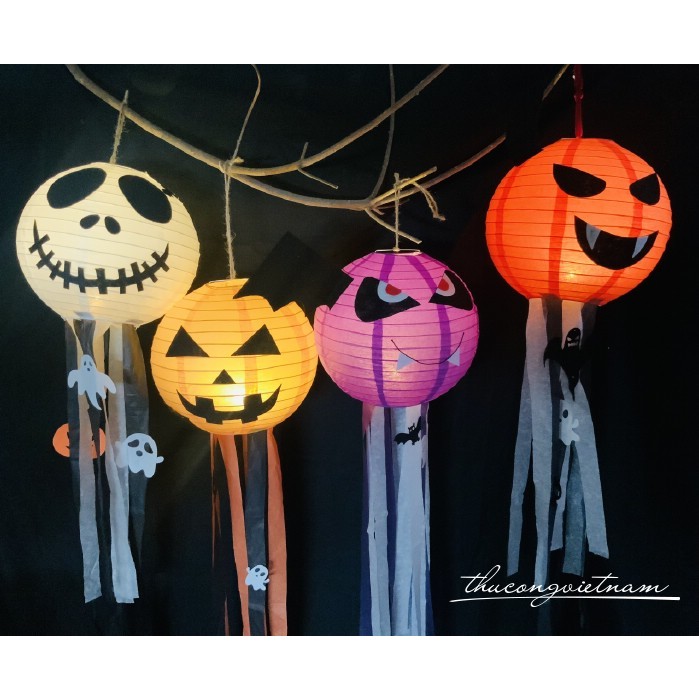 Lồng đèn giấy Halloween kèm đèn có tua rua