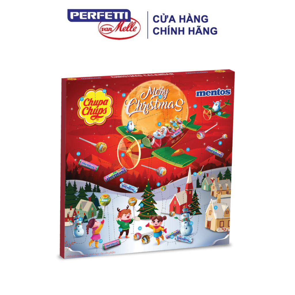 Hộp Kẹo Bộ Lịch Giáng Sinh Mini Chupa Chups và Mini Mentos 192g