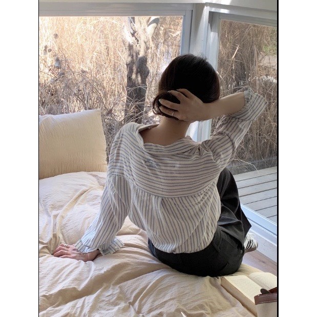 Áo sơ mi kẻ sọc , áo sơ mi VGU tay dài chất liệu cotton dáng rộng