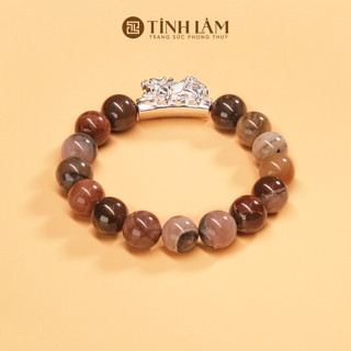 Tinh lâm vòng tay gỗ hóa thạch - charm tỳ hưu
