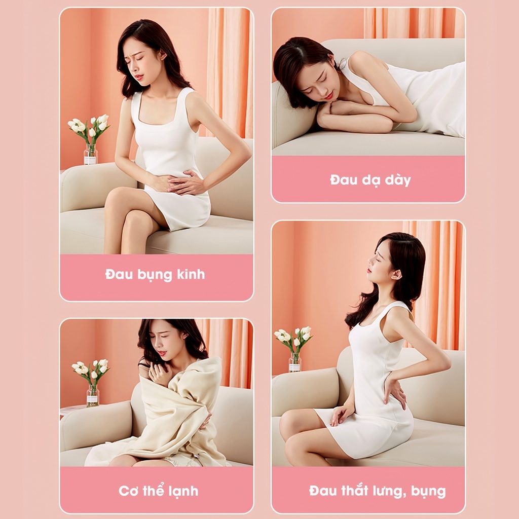 Đai đeo massage giảm đau bụng kinh  , máy làm ấm bụng cho phụ nữ, giảm đau lưng khi đến kì xoa bụng trườm nóng