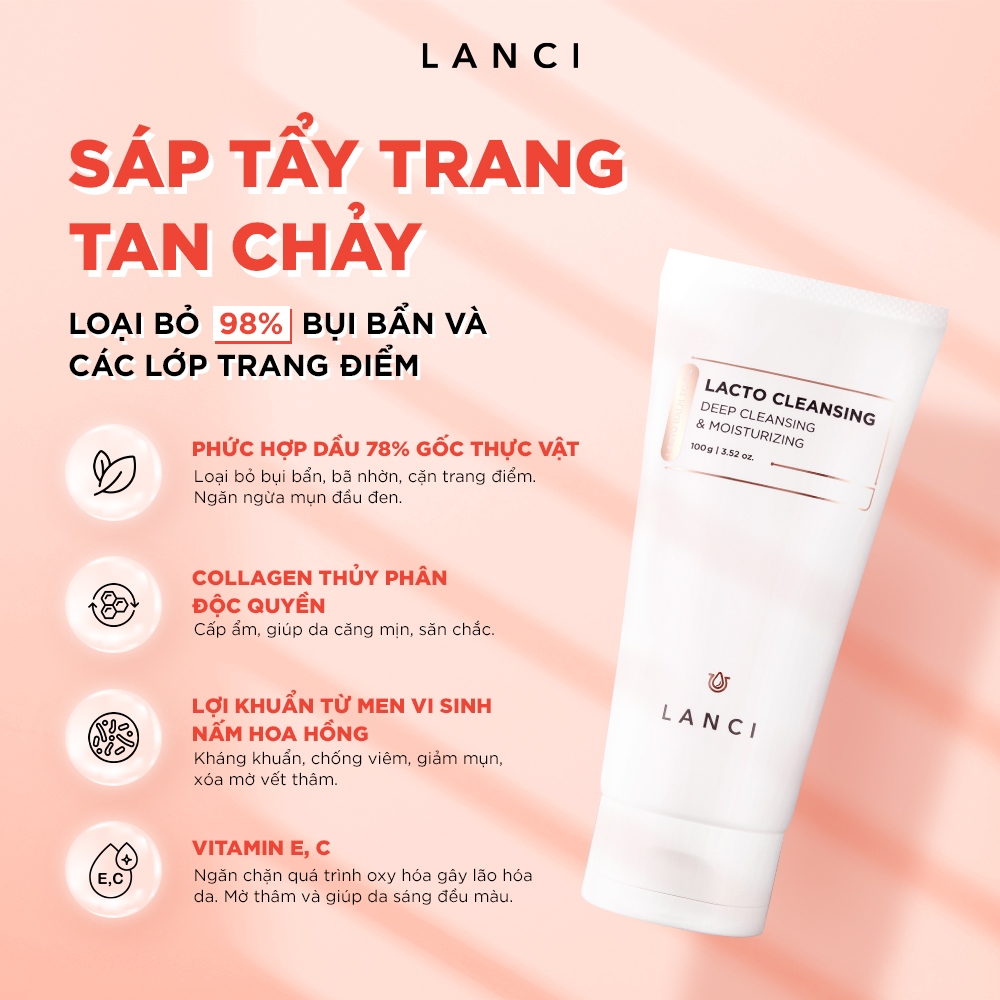 Combo Làm Sạch Chuyên Sâu LANCI Sạch Mướt ( Sáp Tẩy Trang 100g + Sữa Rửa Mặt 100g )