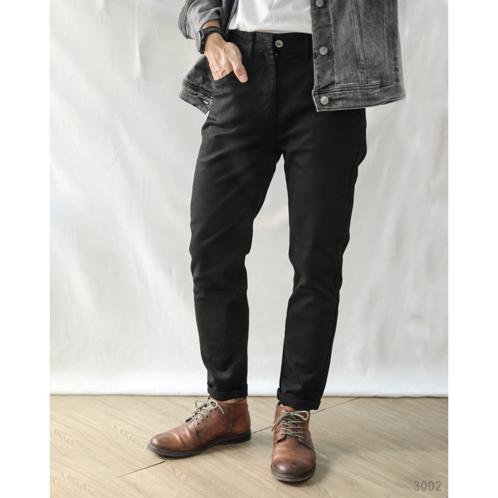 Quần Jeans Nam Đen Trơn Cao Cấp DENIMST 3002 Dáng Carrot Fit