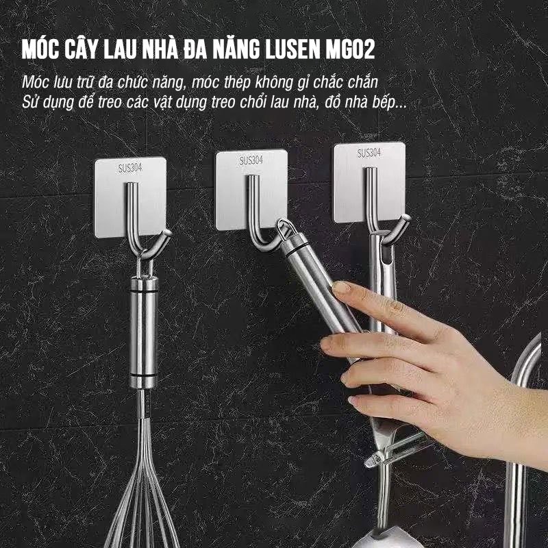 Móc treo cây lau nhà đa năng dán tường bằng kim loại chống gỉ. Lusen MG02