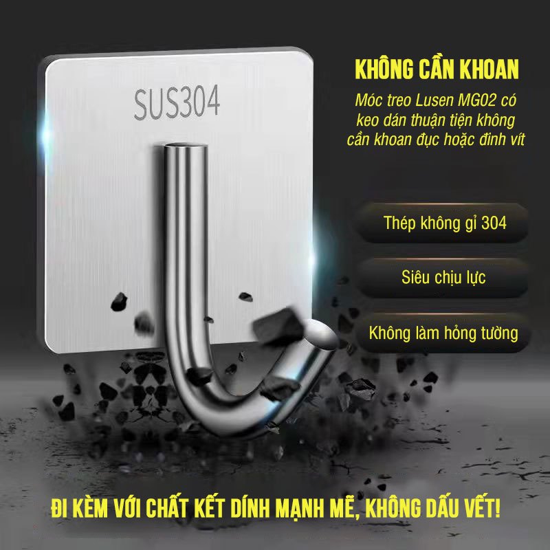 Móc treo cây lau nhà đa năng dán tường bằng kim loại chống gỉ. Lusen MG02