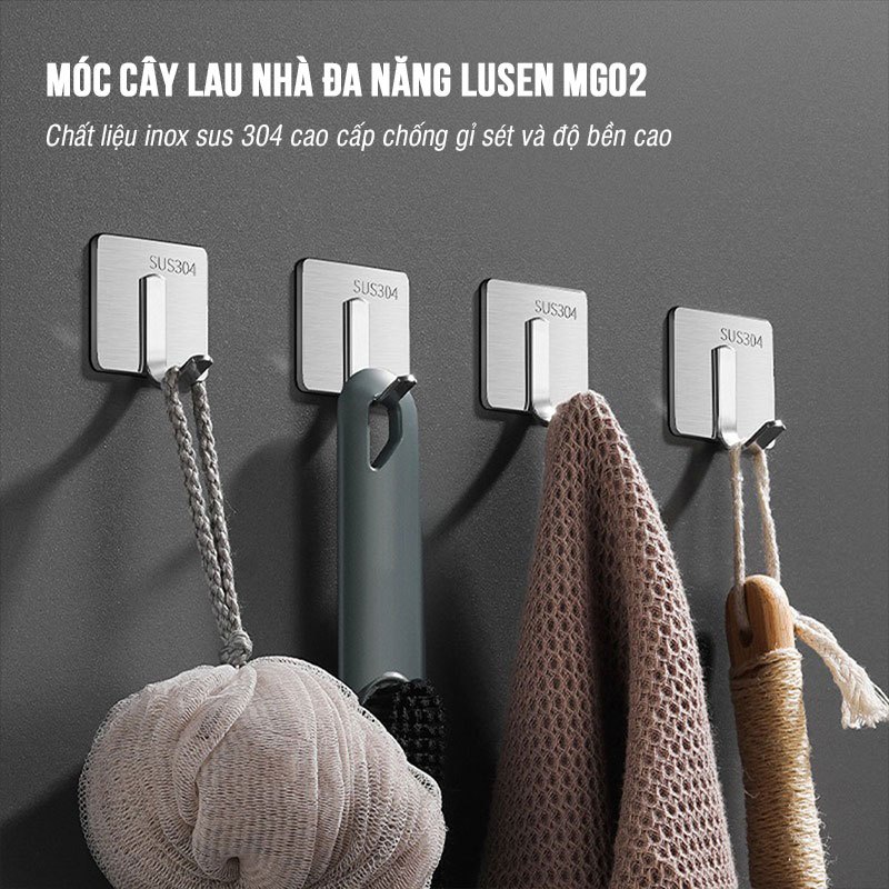 Móc treo cây lau nhà đa năng dán tường bằng kim loại chống gỉ. Lusen MG02