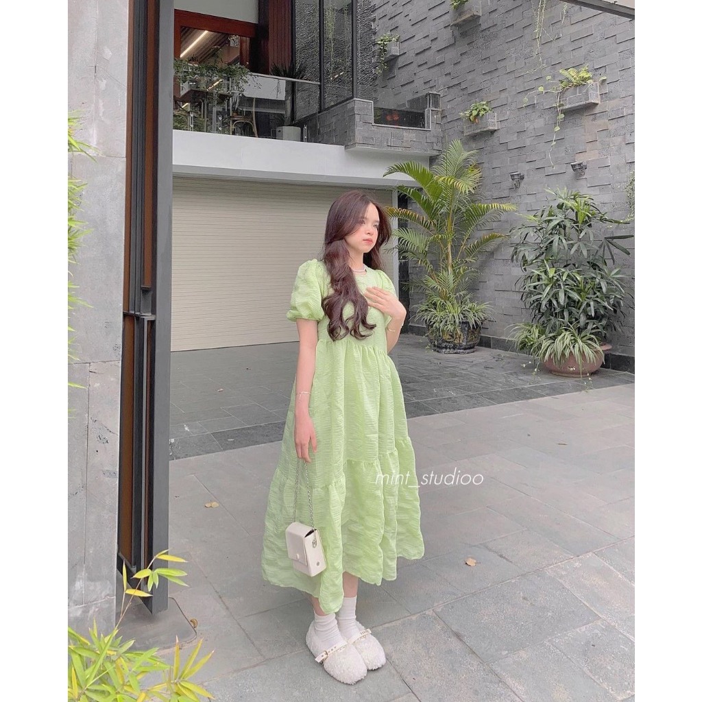 Đầm Babydoll dáng dài, tay bồng đuôi cá màu pastel - Miosa dress trẻ trung, năng động