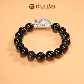 TINH LÂM Vòng Tay Phong Thủy Mã Não Đen - Charm Tỳ Hưu