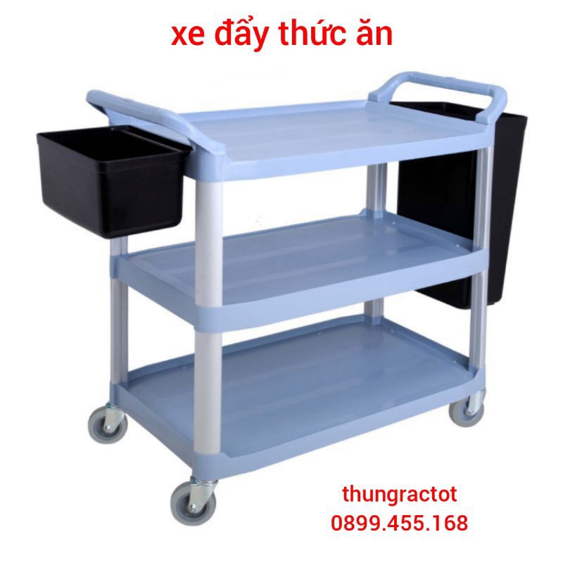 [FREESHIP] Xe Đẩy Dọn Thức Ăn 3 Tầng Bằng Nhựa Khung Nhôm Cao Cấp