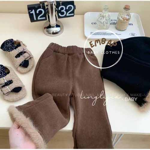 Quần dài ống loe cho bé gái, quần dài nhung phối lông cho bé gái