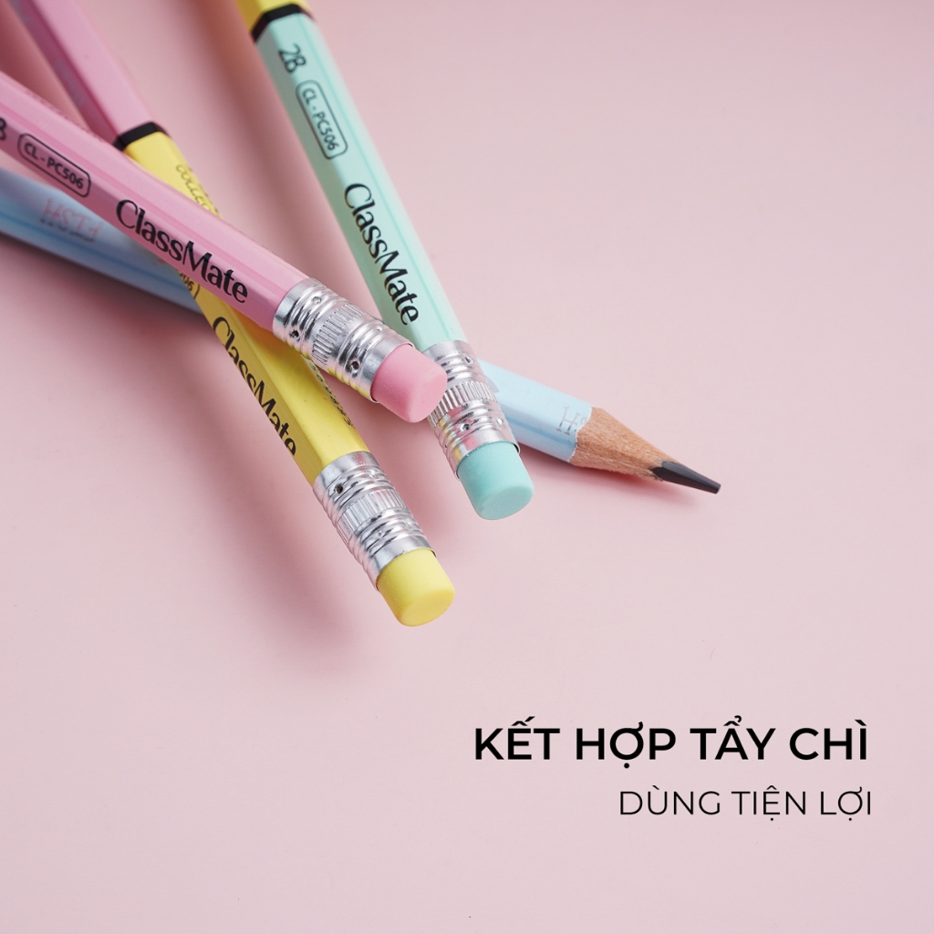 Combo 6 Chiếc Bút Chì Gỗ Cao Cấp Có Tẩy CLASSMATE Ngòi 2B, Nét Bút Mịn Chì Mềm, Dùng Cho Bé Tập Viết CL-PC506
