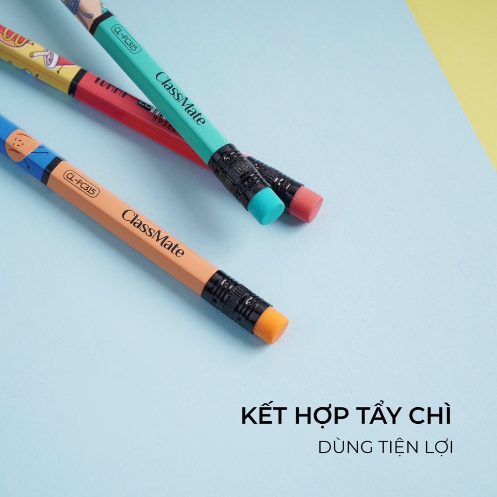 Combo 6 Chiếc Bút Chì Gỗ Cao Cấp Có Tẩy CLASSMATE Ngòi 2B, Nét Bút Mịn Chì Mềm, Dùng Cho Bé Tập Viết CL-PC315