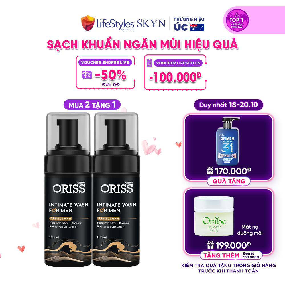 Bọt vệ sinh nam giới Sạch Khuẩn Ngăn Mùi Oriss Men Gentlemen Hương Thơm Nam Tính - 120ml/chai