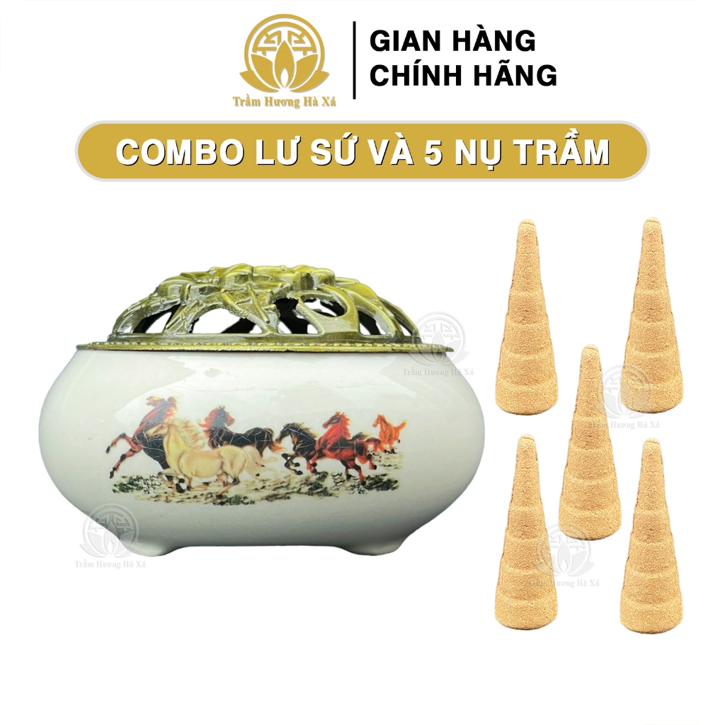 Combo xông trầm gồm 1 lư xông trầm hương và 5 nhang nụ trầm hương HÀ XÁ nhiều màu đồ thờ cúng phong thủy