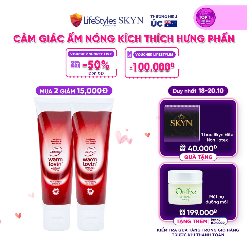 Gel Bôi Trơn Gốc Nước Cảm Giác Ấm Nóng LifeStyles Warm Lovin' Massage Lotion Tinh Chất Lô Hội Lành Tính - Tuýp 50ml