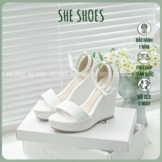 Sandal đế xuồng cao 11p, quai ngang ren trắng phong cách Hàn Quốc SDX11001