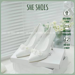  Giày cưới giày cao gót đế đúp cao 10P dễ đi êm chân đính 3 bông hoa xinh xắn  NEW ARRIVAL  - GC11008 