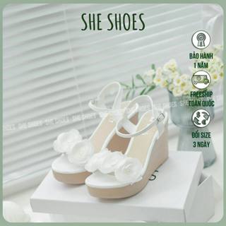 Sandal đế xuồng êm chân, Sandal cô dâu quai ngang đính hoa cao 9P  - SDX09024