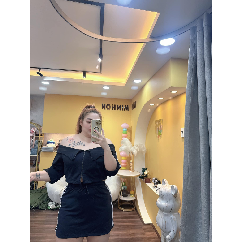 Set bẹt vai dây kéo bigsize tay dài thảo minhon mix chân váy kèm lót quần từ-60-90kg