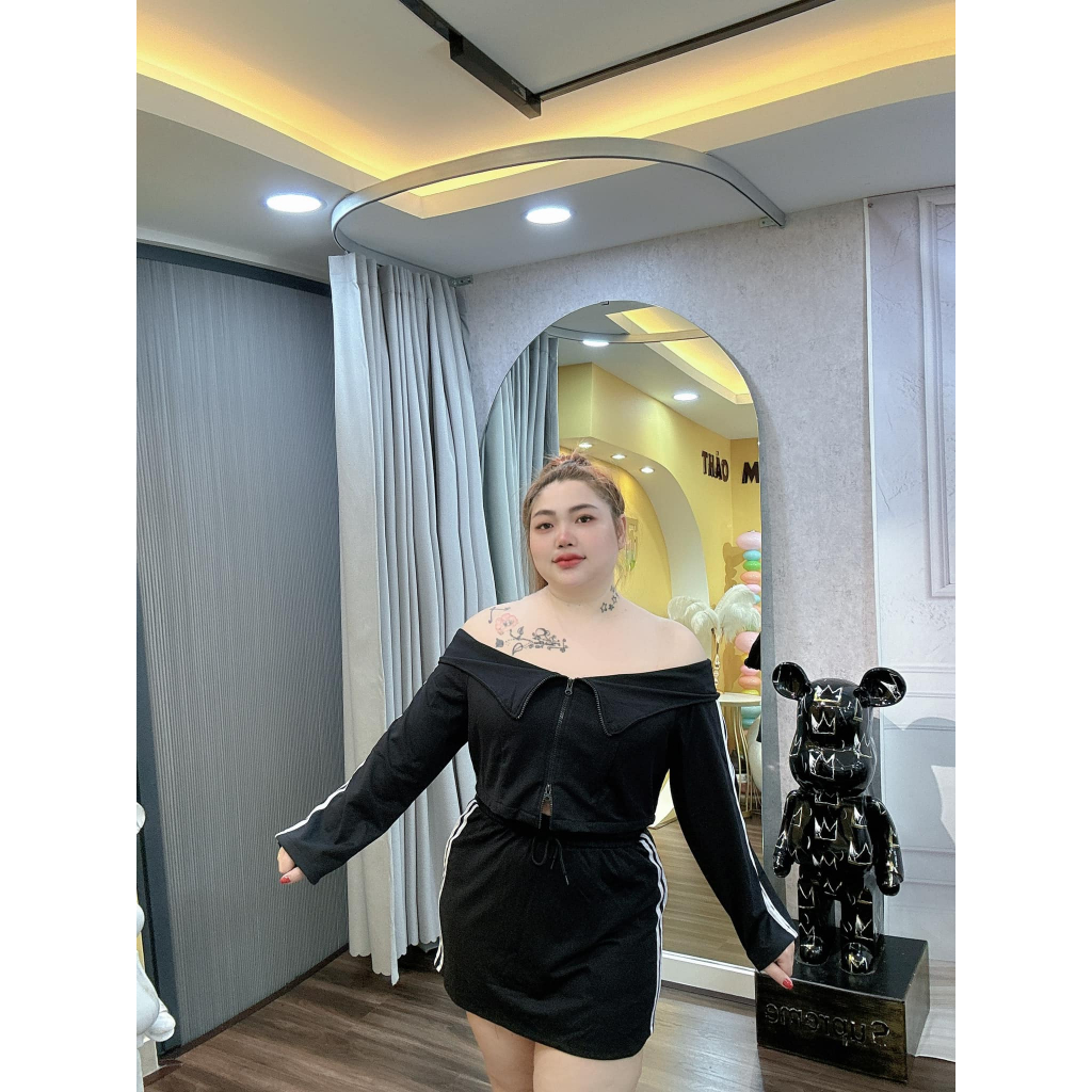 Set bẹt vai dây kéo bigsize tay dài thảo minhon mix chân váy kèm lót quần từ-60-90kg