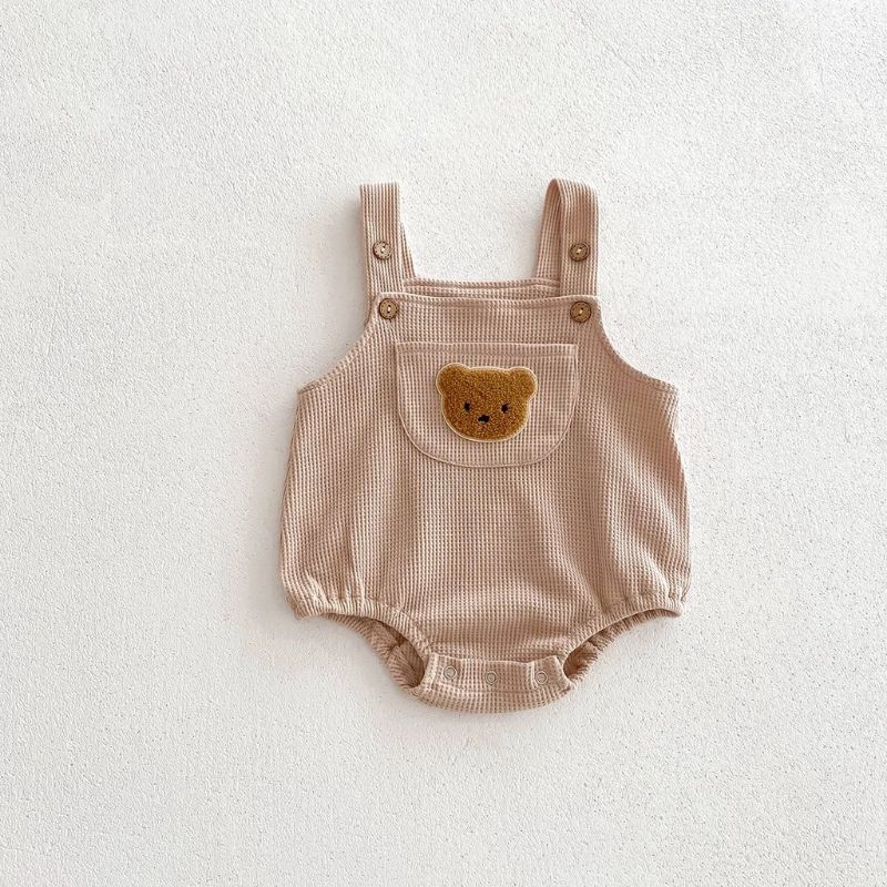 Set bodysuit thun tổ ong đính gấu kèm áo cho bé