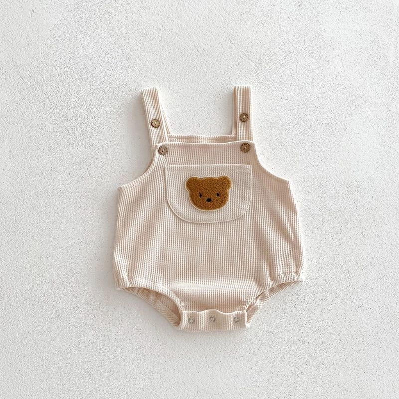 Set bodysuit thun tổ ong đính gấu kèm áo cho bé