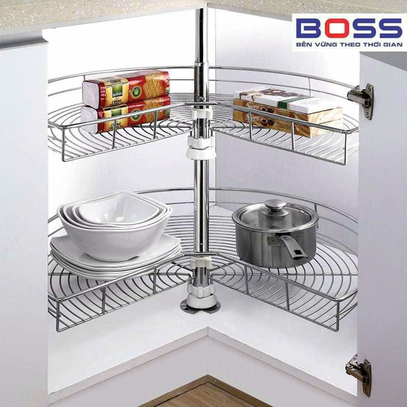 Mâm xoay 2 tầng tủ bếp góc 1/2 và 3/4 inox 304 Boss chính hãng