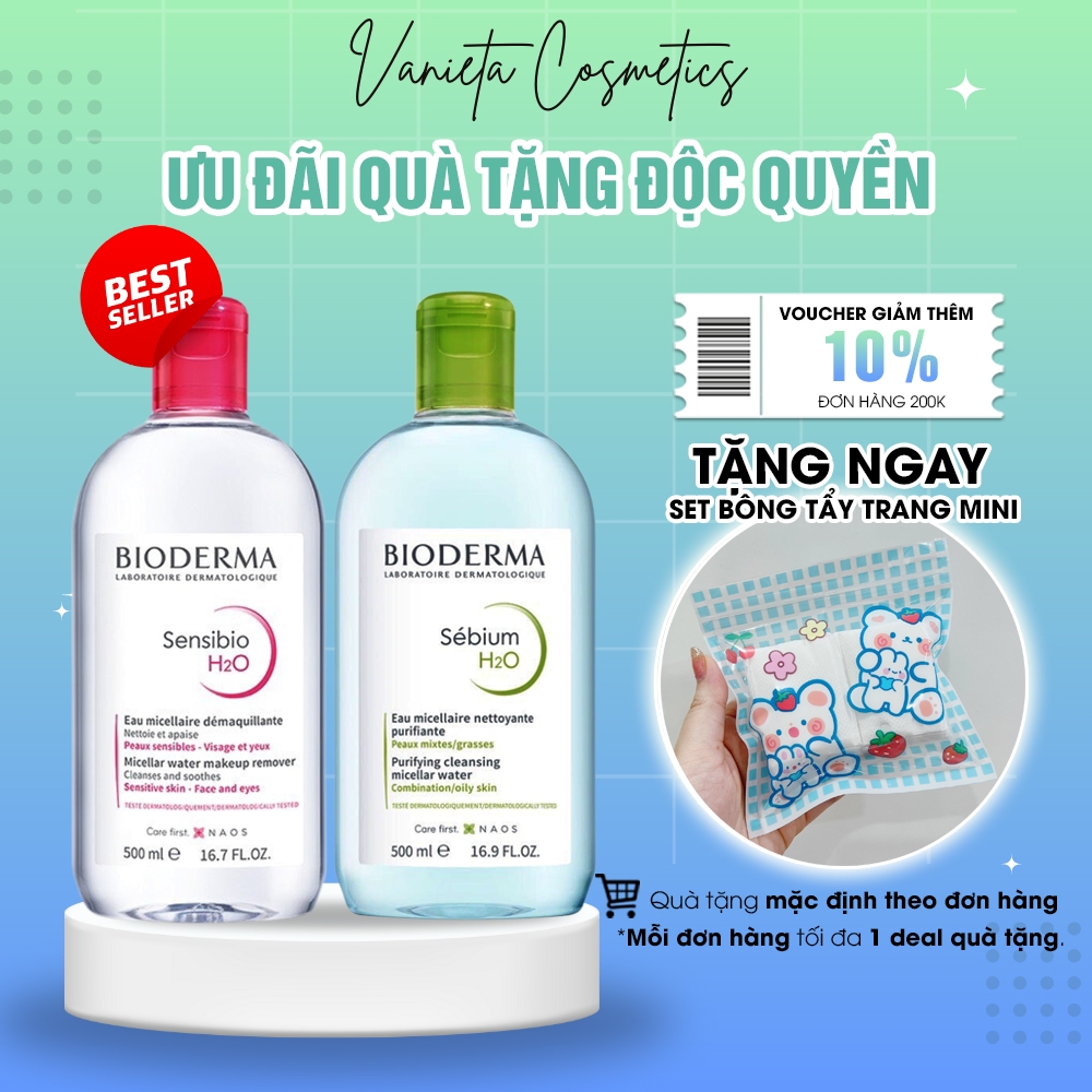 Nước Tẩy Trang Bioderma Cho Da Dầu Mụn Sebium / Da Nhạy Cảm Sensibio H2O Dung Tích 100ml - 250ml - 500ml