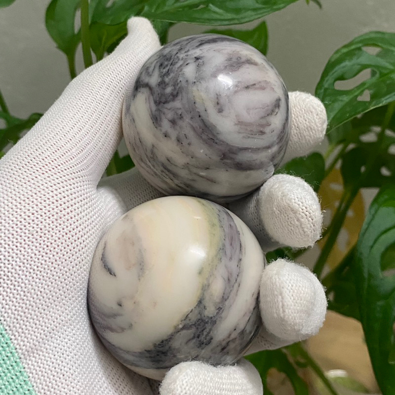 Cặp Bi cầu Serpentine đá thật dùng lăn tay, trưng bày...!!!