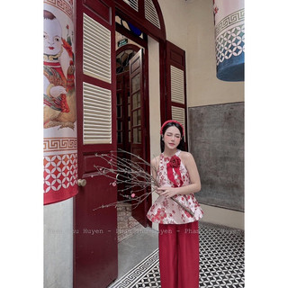 Set Áo Yếm Hoa Gấm Phối Quần Suôn