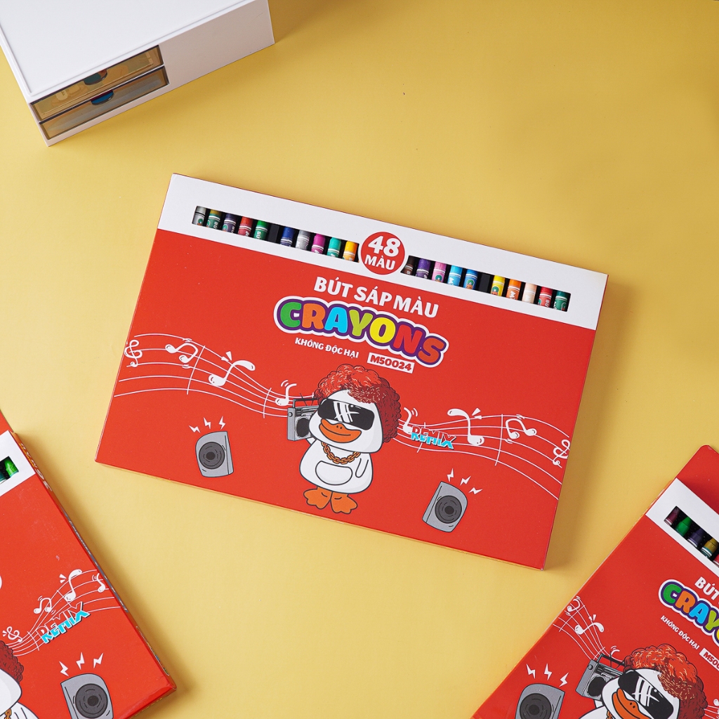 Bộ Bút Sáp Màu Vịt Nghe Nhạc MONDEZ 12-48 Chiếc, Màu Sắc Tươi SángCho Bé Tập Tô M50021/M50022/M50023/M50024