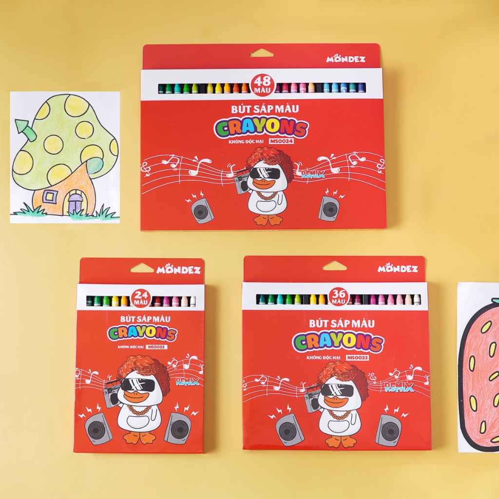 Bộ Bút Sáp Màu Vịt Nghe Nhạc MONDEZ 12-48 Chiếc, Màu Sắc Tươi SángCho Bé Tập Tô M50021/M50022/M50023/M50024