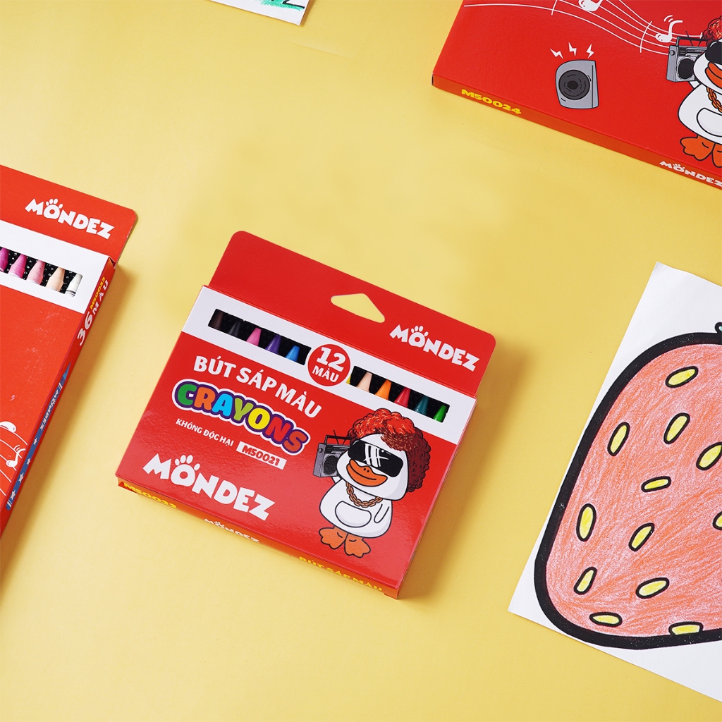 Bộ Bút Sáp Màu Vịt Nghe Nhạc MONDEZ 12-48 Chiếc, Màu Sắc Tươi SángCho Bé Tập Tô M50021/M50022/M50023/M50024